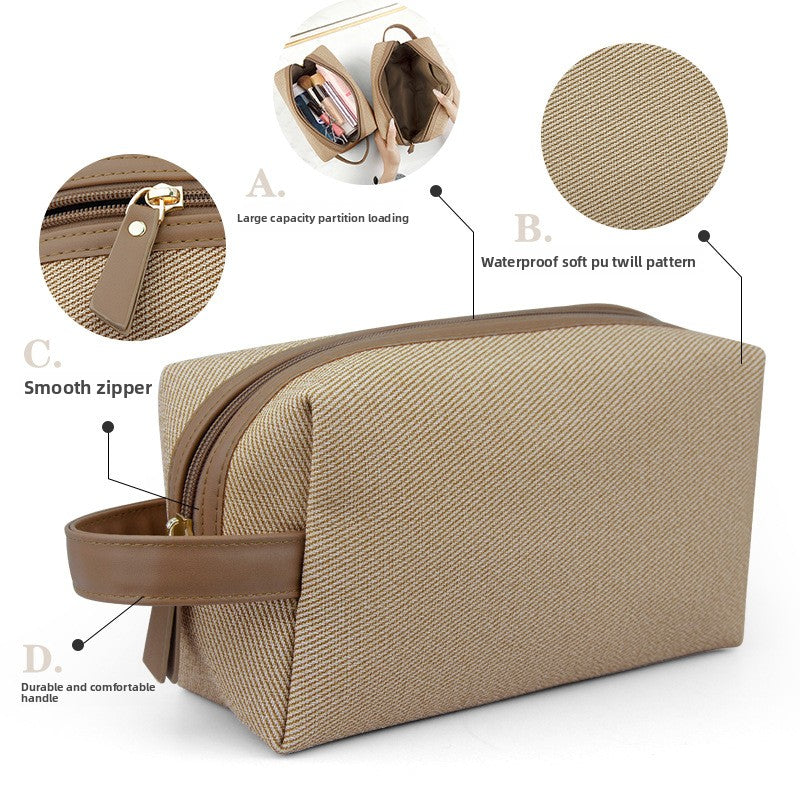 Color-Block Embroidery PU Cosmetic Bag