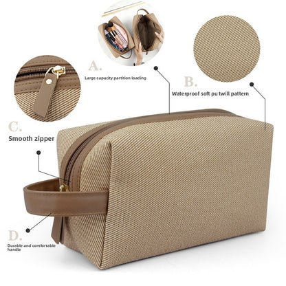 Color-Block Embroidery PU Cosmetic Bag
