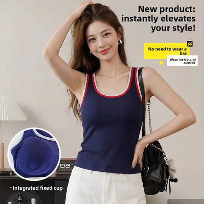 Color Block Halter Neck Vest with Built-in Pads