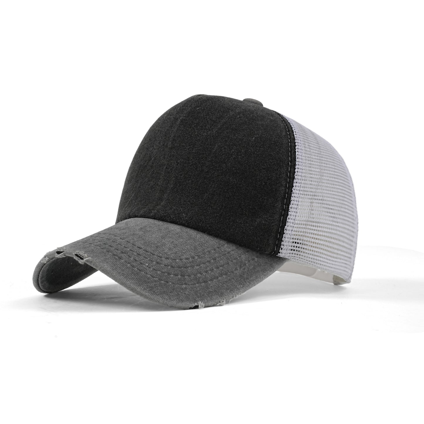 Color-blocked distressed hat
