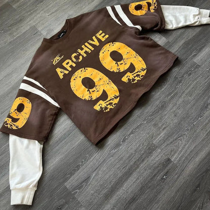 Color Blocked Fake Two Round Neck Hoodies