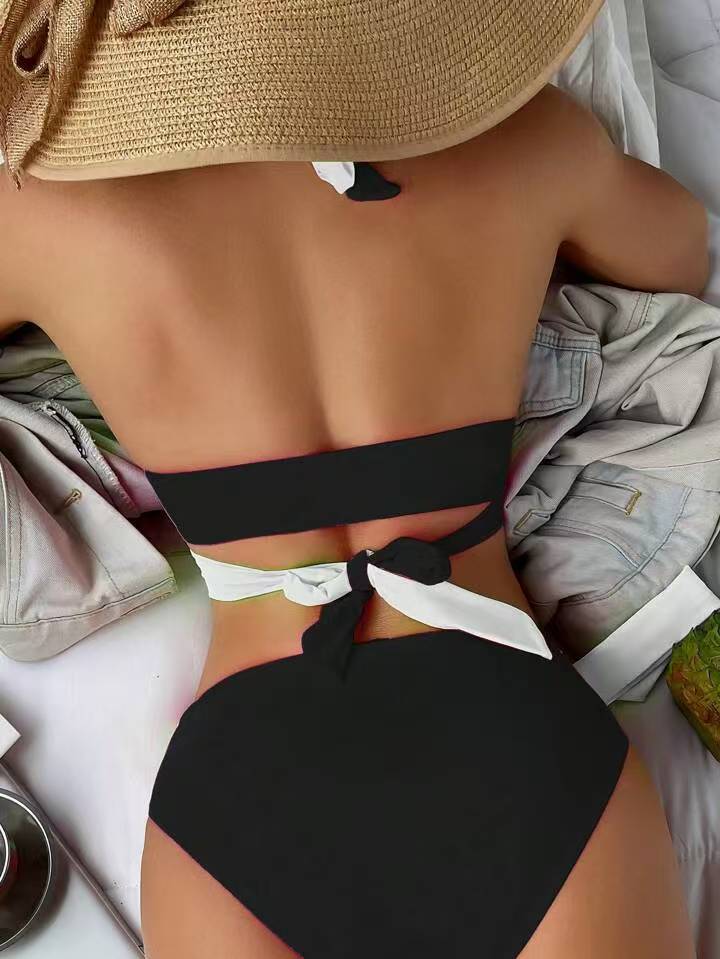 Color-Blocked Halterneck Bikini Set