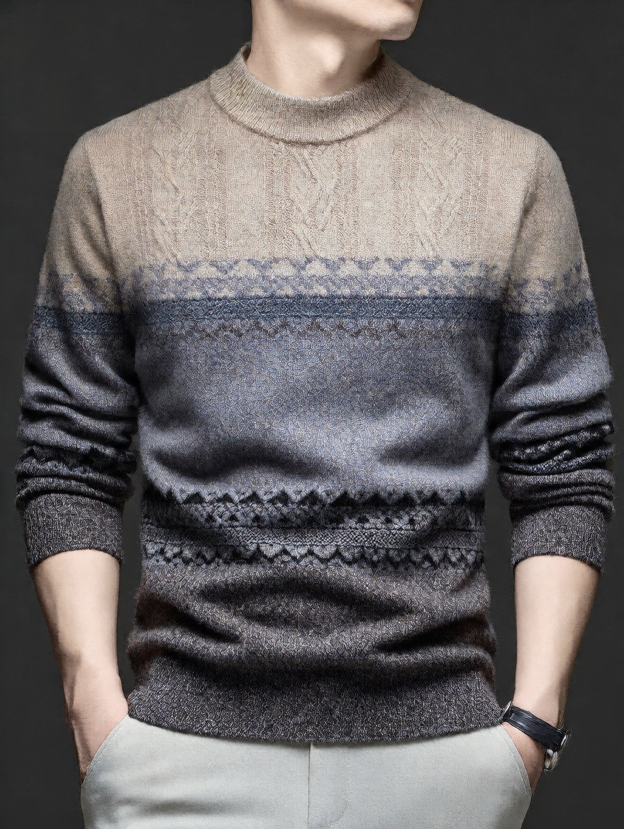 Color-blocked jacquard half-neck sweater