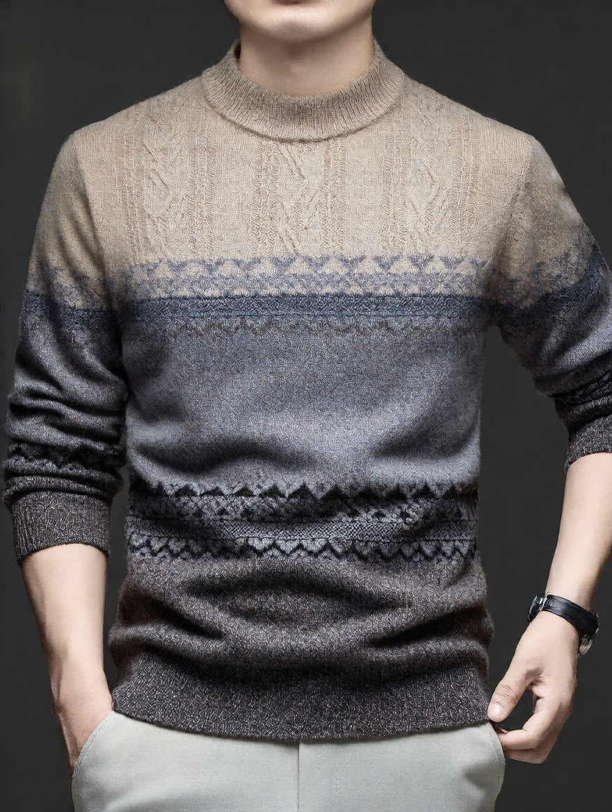 Color-blocked jacquard half-neck sweater