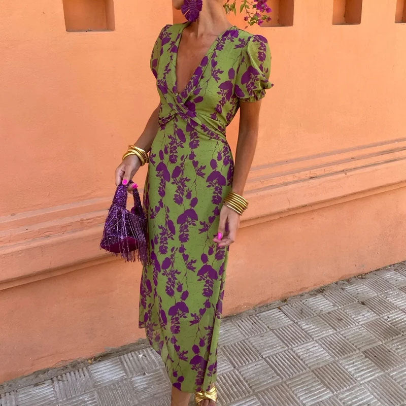 Color-blocked print maxi dress