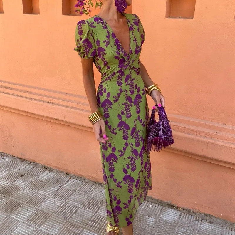 Color-blocked print maxi dress