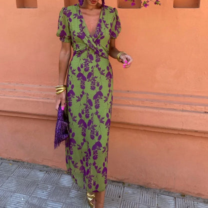 Color-blocked print maxi dress