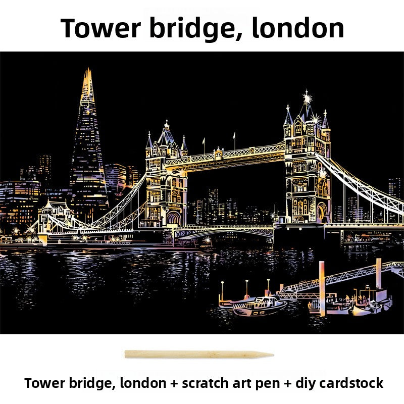 Color City Night Scenery Scratch Art