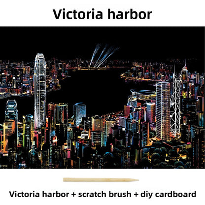 Color City Night Scenery Scratch Art