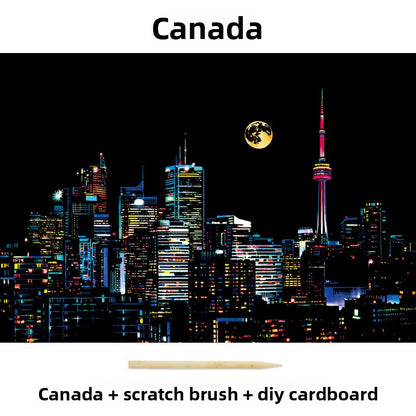 Color City Night Scenery Scratch Art