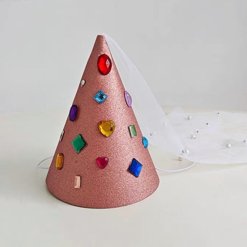 Color Diamond Princess Cap Triangle Cap Children's Festival One-year-old Party Venue Atmosphere Photo Props