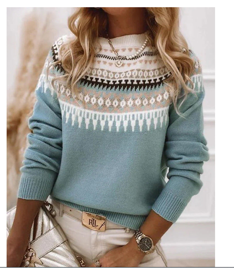 Color-matched pullover knit sweater