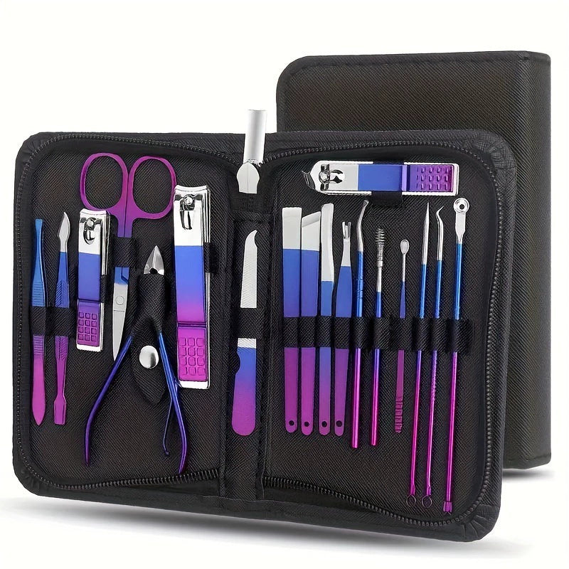 Colorful 18-Piece Nail Clippers Set with Storage Bag