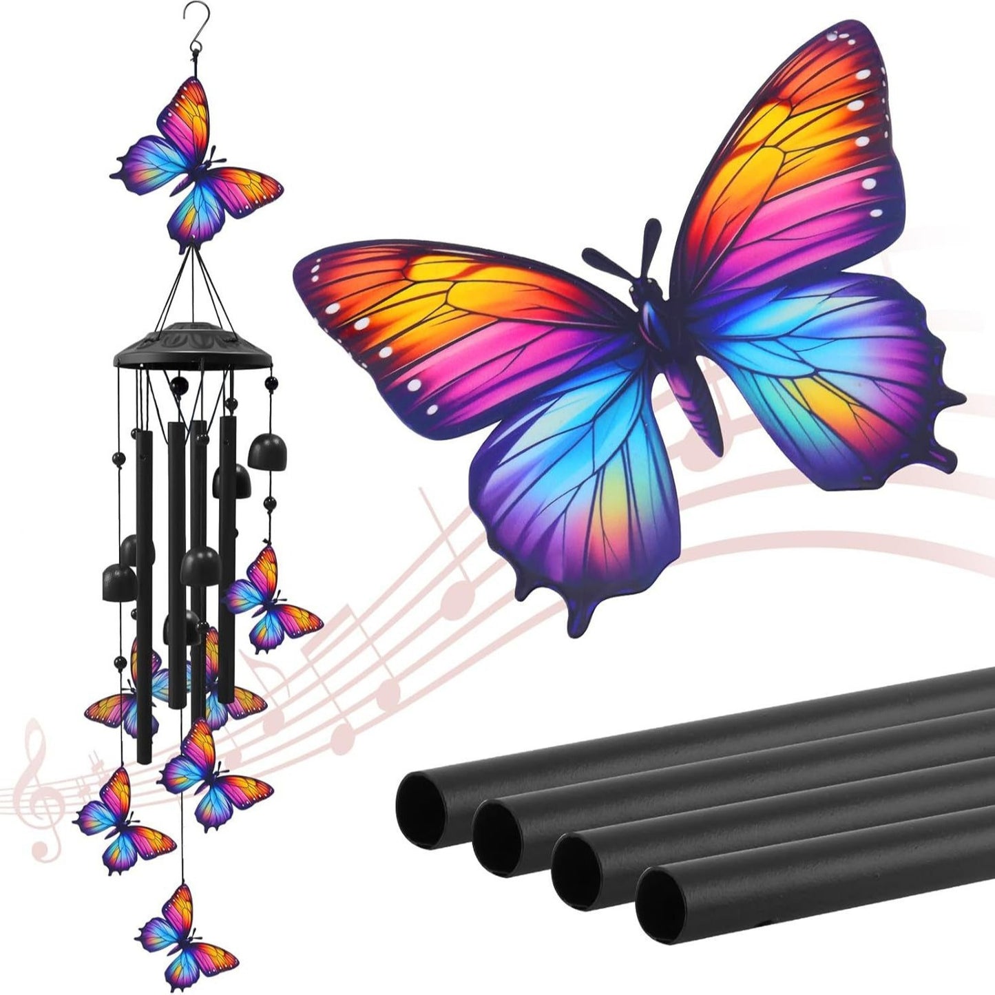 Colorful Animal-Themed Metal Wind Chimes with Painted