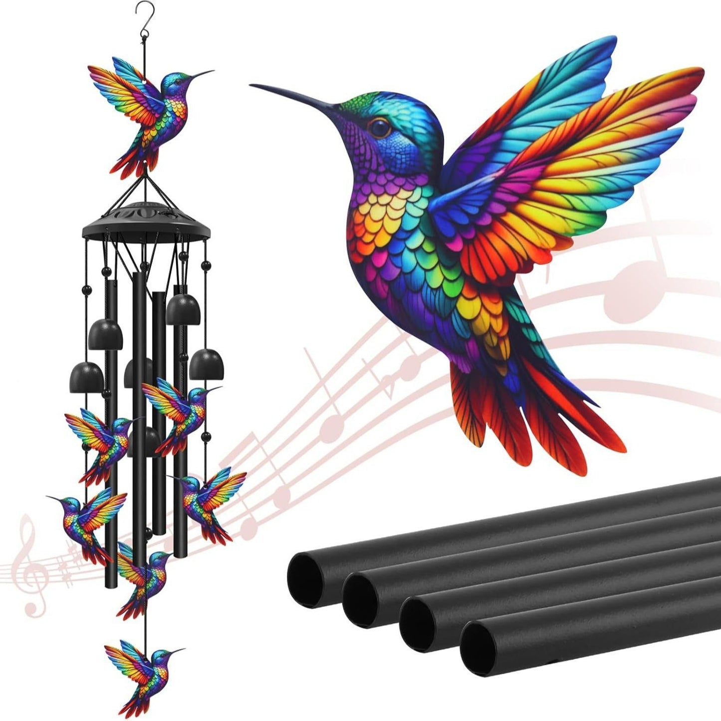 Colorful Animal-Themed Metal Wind Chimes with Painted