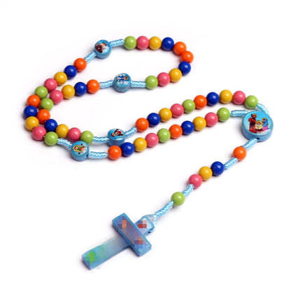 Colorful Children's Cross Rosary Necklace with Hand-Knotted 8mm Plastic Beads, Cross-Border Jewelry Wholesale