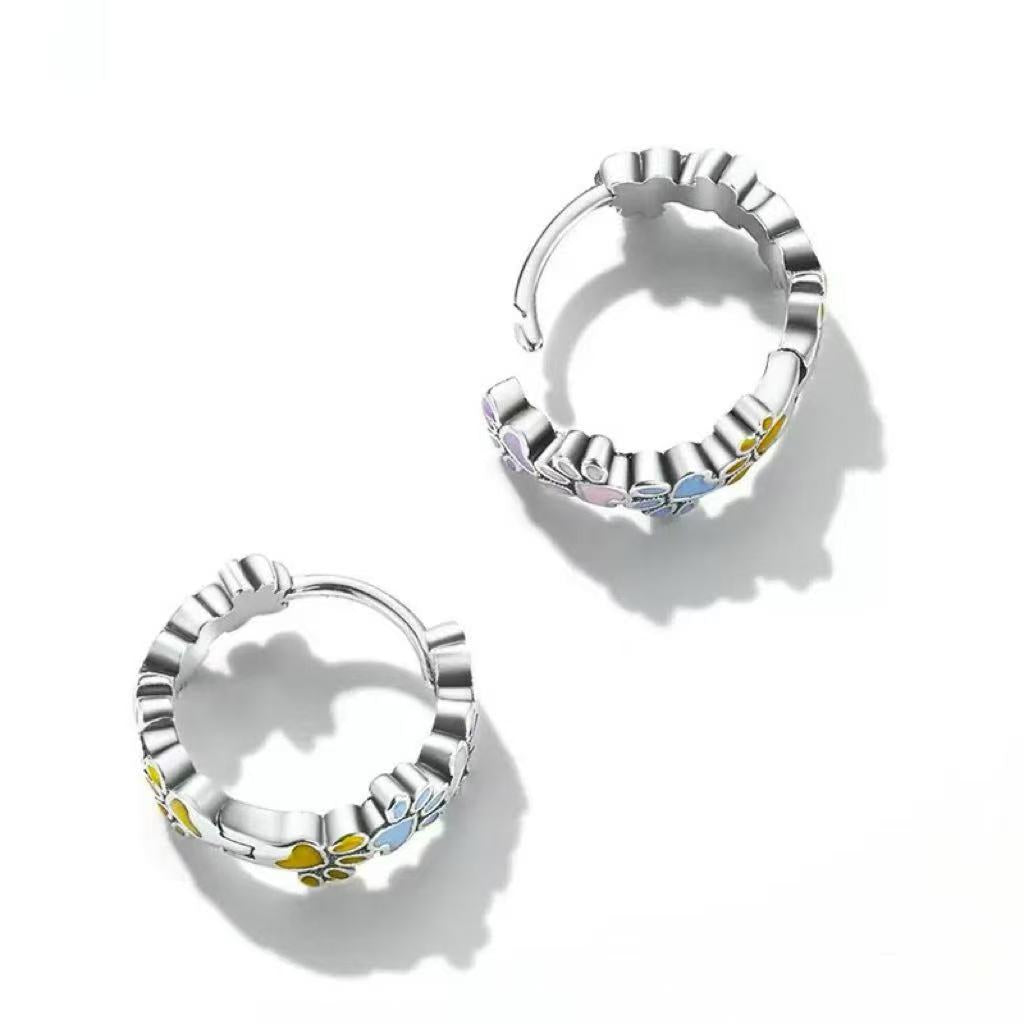 Colorful Cute Pet Paw Print Earrings with Ear Clips for Women