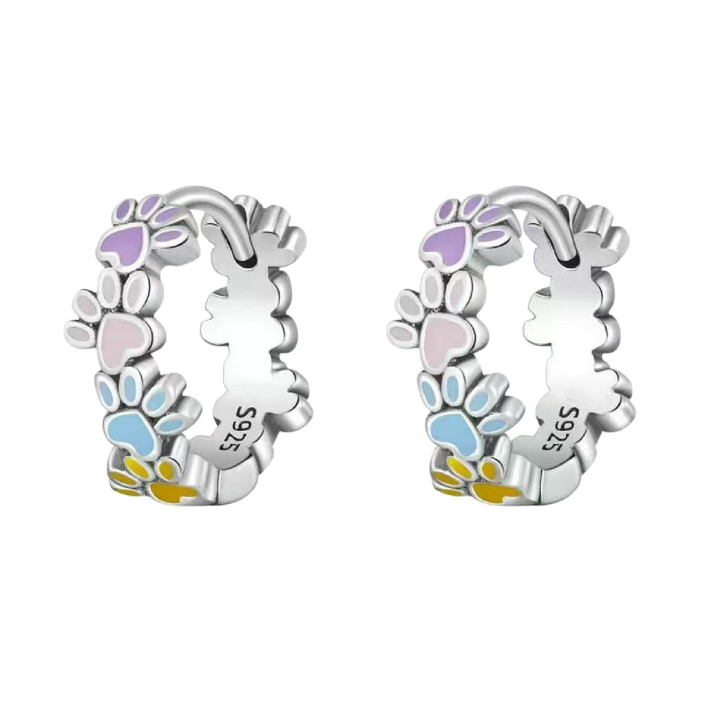 Colorful Cute Pet Paw Print Earrings with Ear Clips for Women