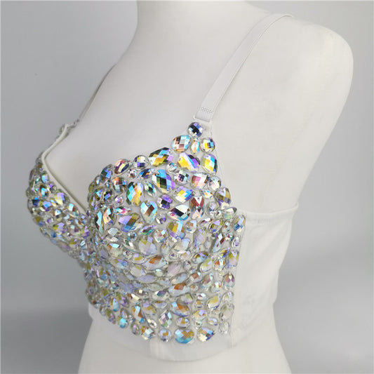 Colorful diamond strapless halter top