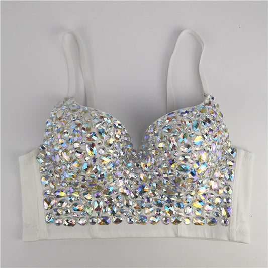 Colorful diamond strapless halter top