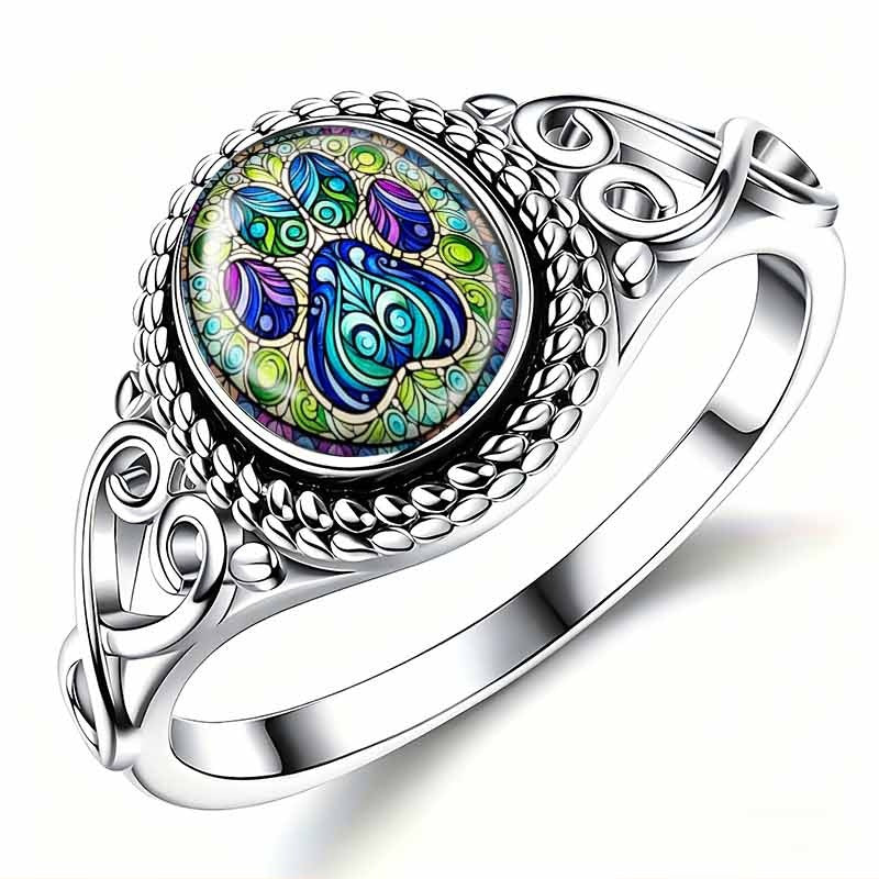 Colorful Glass Cat Claw Geometric Rings
