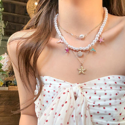 Colorful Island Multi-Layer Starfish Pearl Necklace Choker
