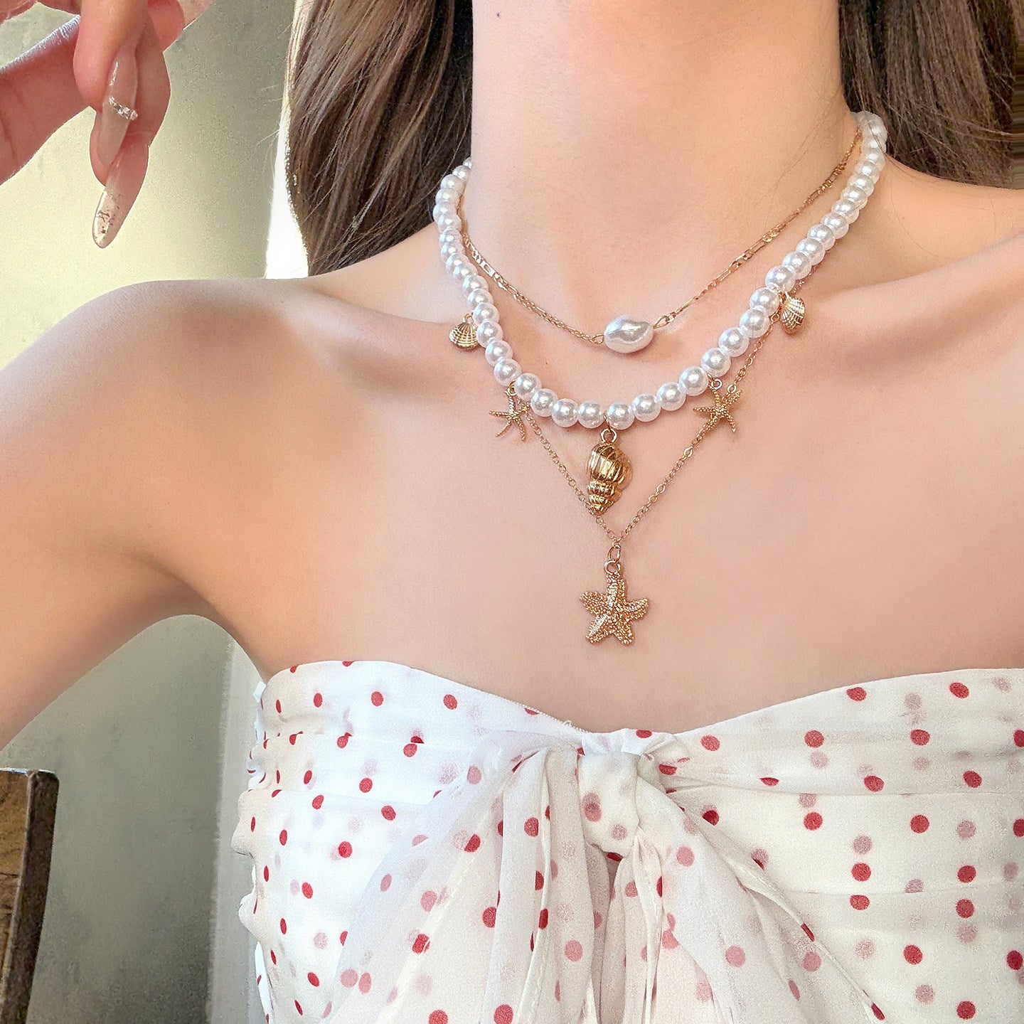 Colorful Island Multi-Layer Starfish Pearl Necklace Choker