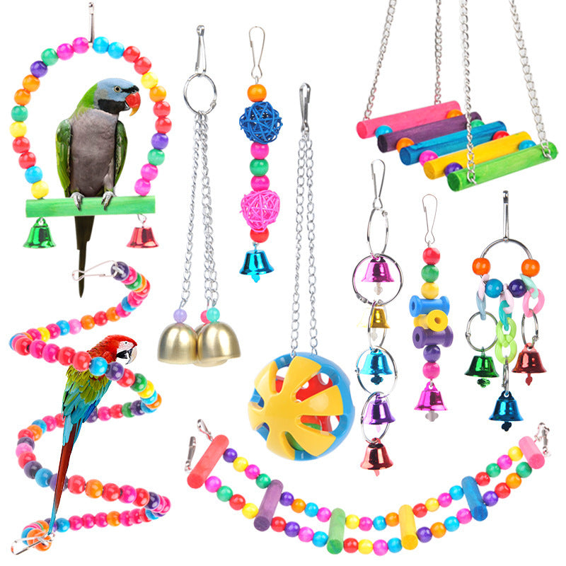 Colorful Parrot Bell Toy with Hanging Chain