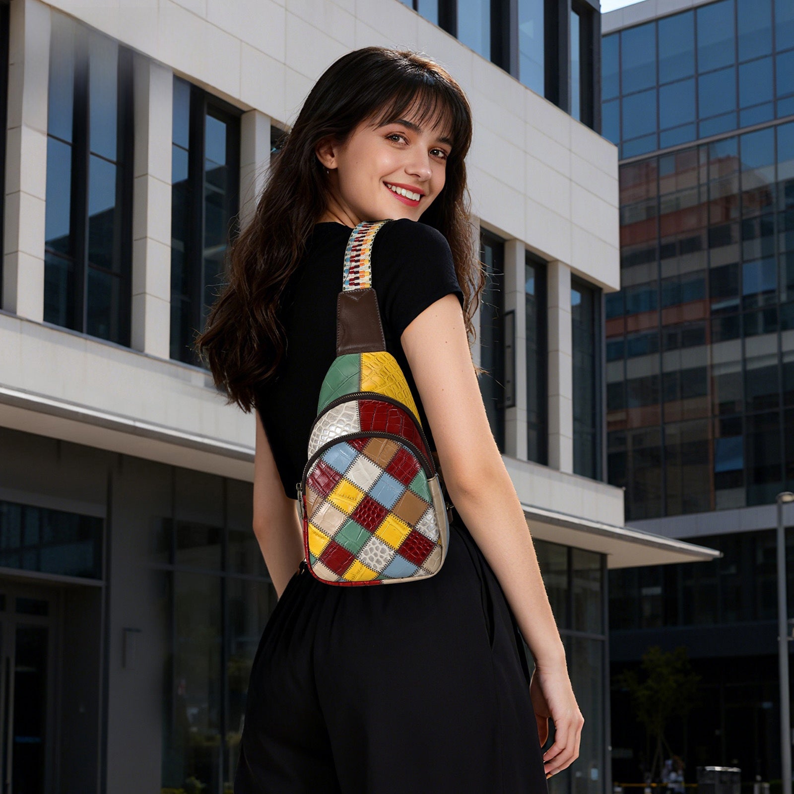 Colorful Patchwork Leather Crossbody Bag