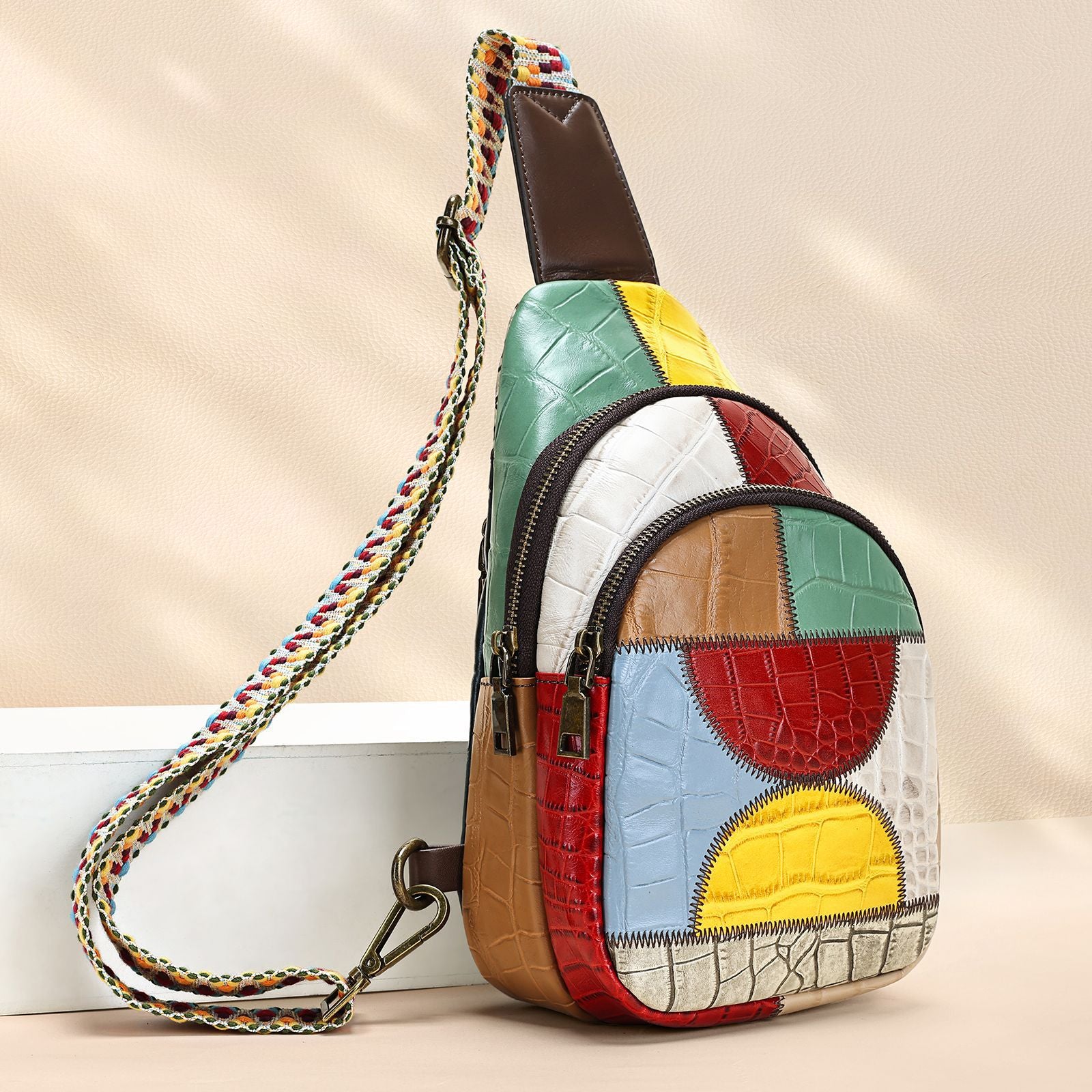 Colorful Patchwork Leather Crossbody Bag