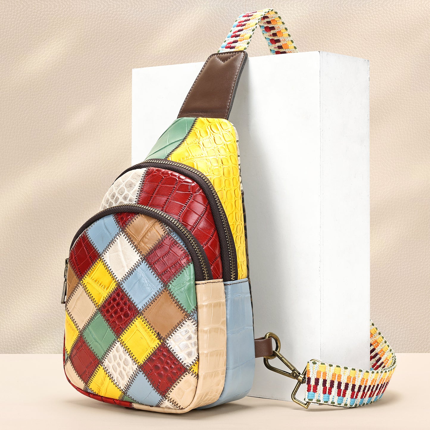 Colorful Patchwork Leather Crossbody Bag