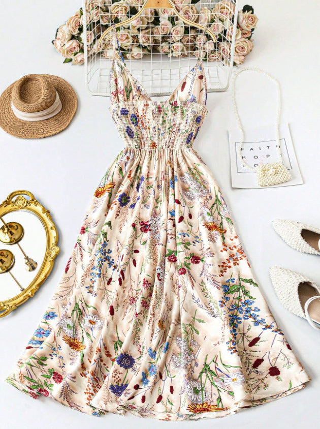 Colorful Print Suspender Maxi Dress