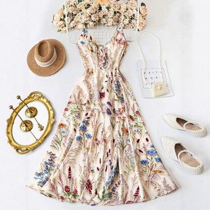 Colorful Print Suspender Maxi Dress