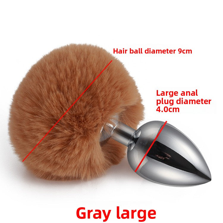 Colorful rabbit fur tail metal anal plug