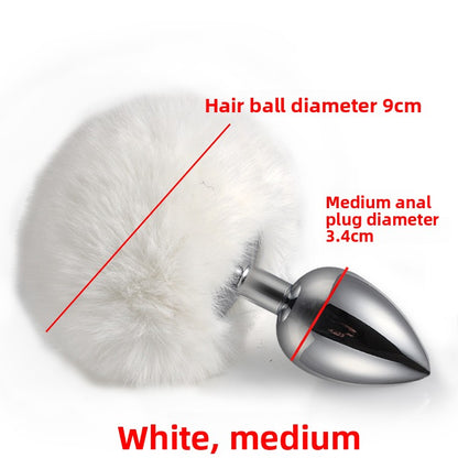 Colorful rabbit fur tail metal anal plug