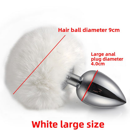 Colorful rabbit fur tail metal anal plug