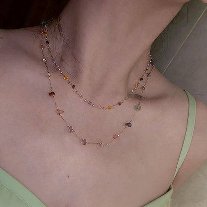 Colorful Square Stone Layered Necklace