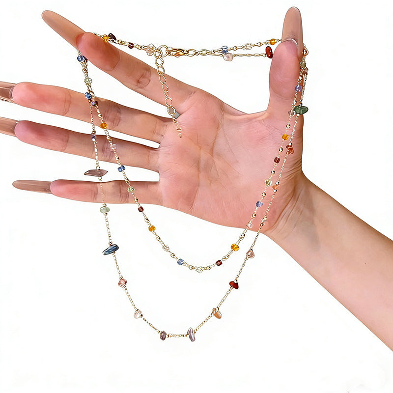 Colorful Square Stone Layered Necklace