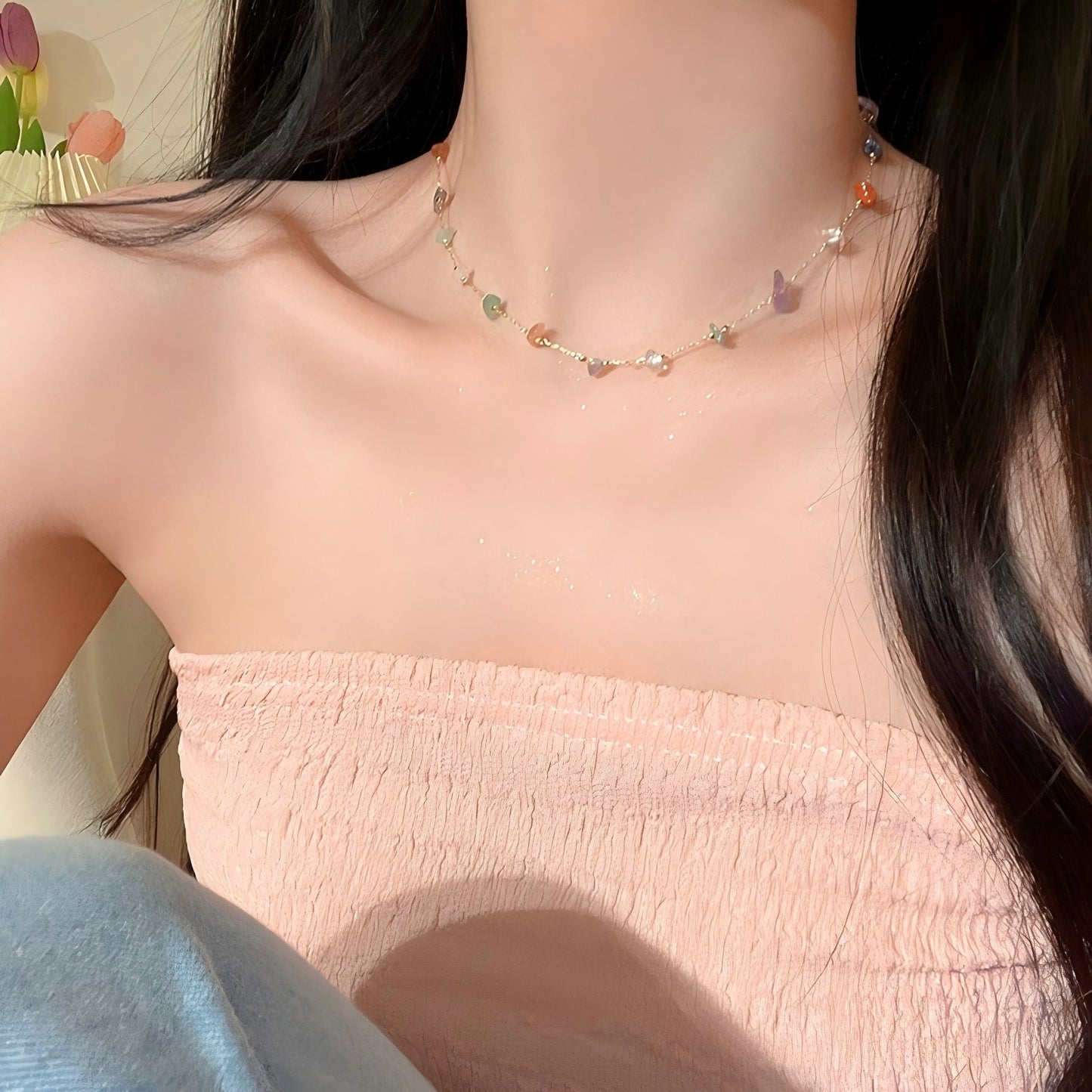 Colorful Square Stone Layered Necklace
