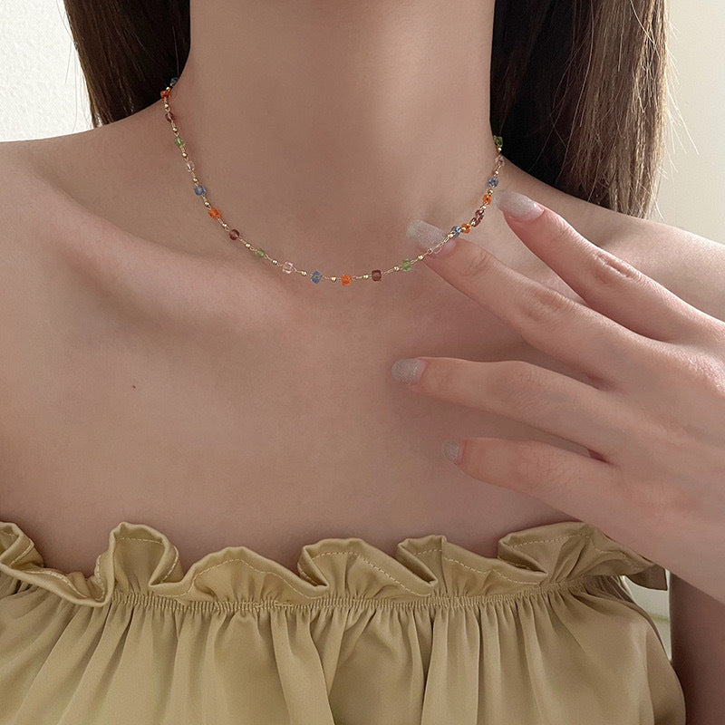 Colorful Square Stone Layered Necklace