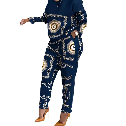 Comfortable printed long-sleeved long pants set
