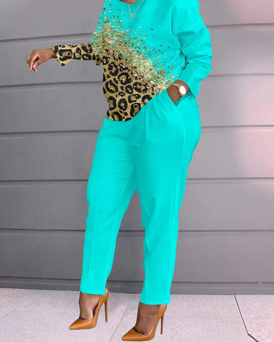 Comfortable printed long-sleeved long pants set