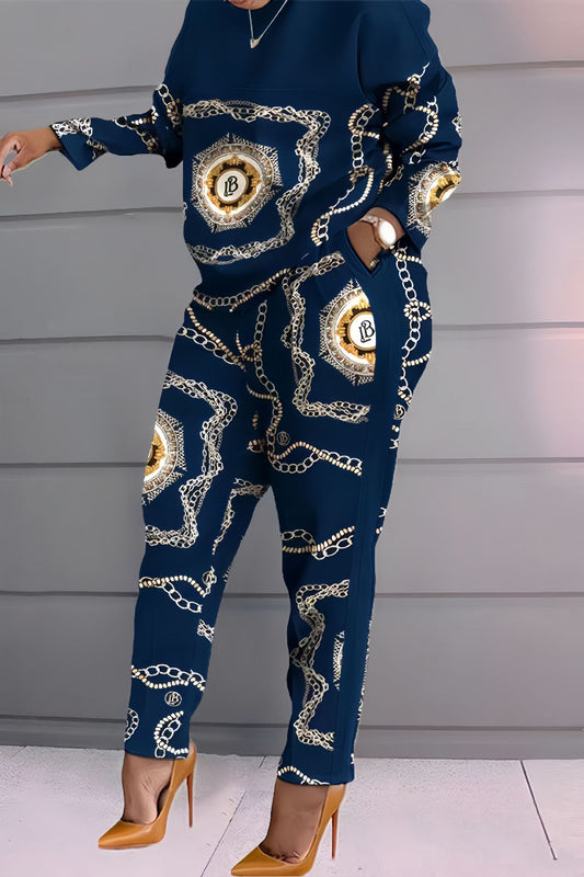 Comfortable printed long-sleeved long pants set