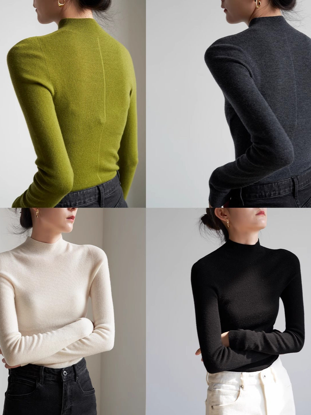 Commute-style semi-high-neck knitted sweater