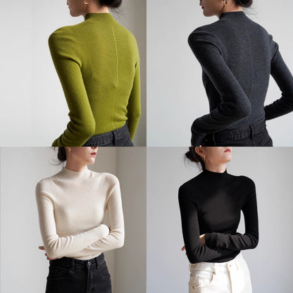 Commute-style semi-high-neck knitted sweater