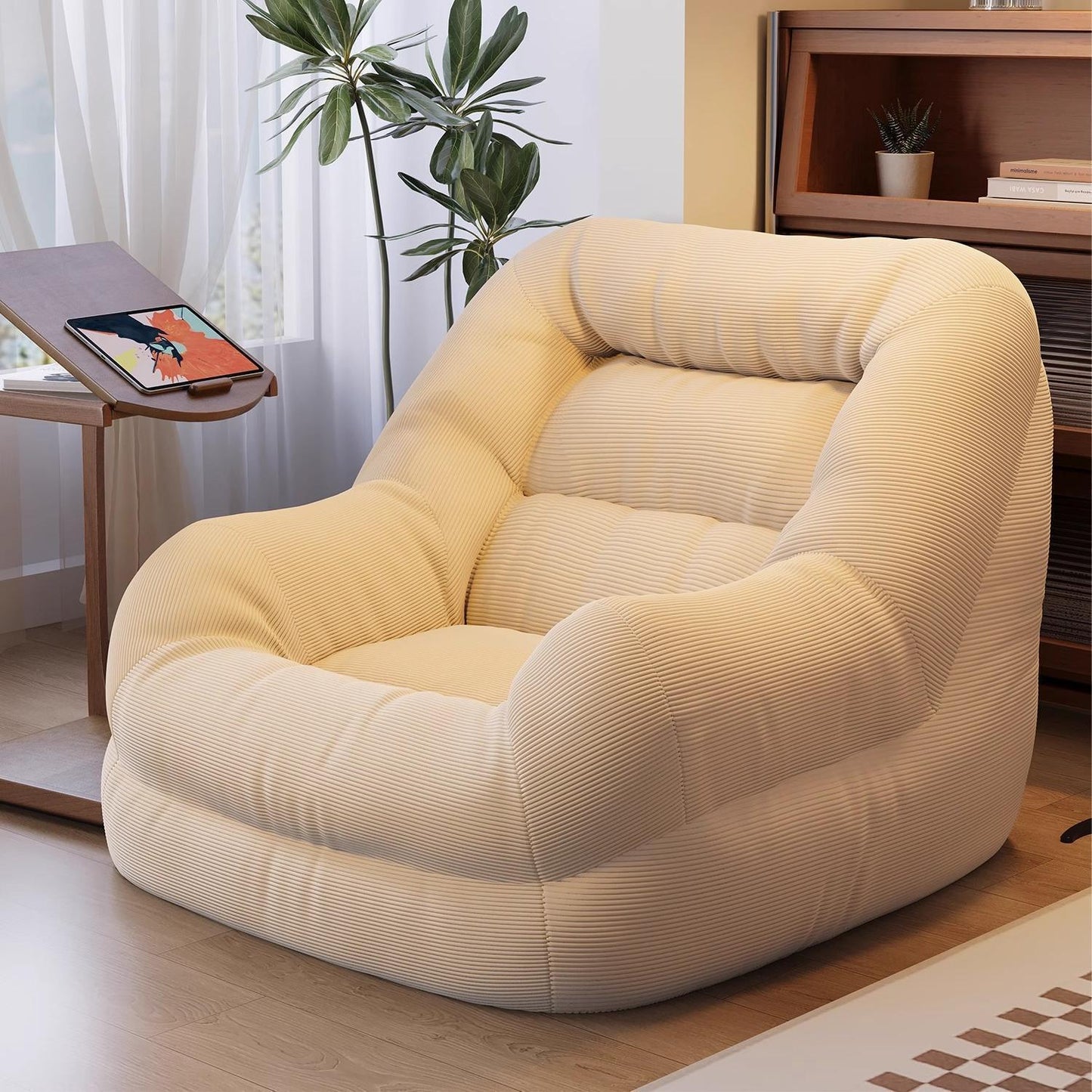 Compact Corduroy Lounge Sofa with Optional Footrest