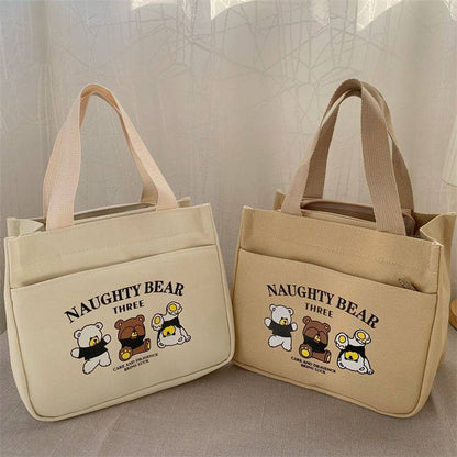 Compact Insulated Tote Bag with Bear Design