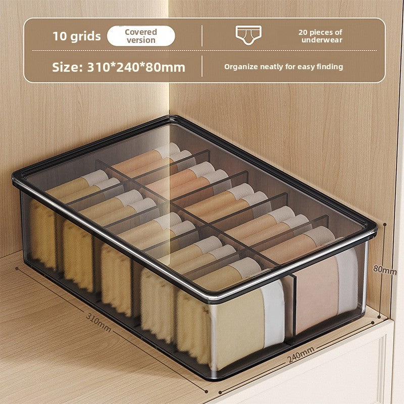 Compartmentalized Underwear Storage Box with Cover