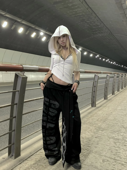 Confront Slogan Boxing Flame Streamer Sweatpants