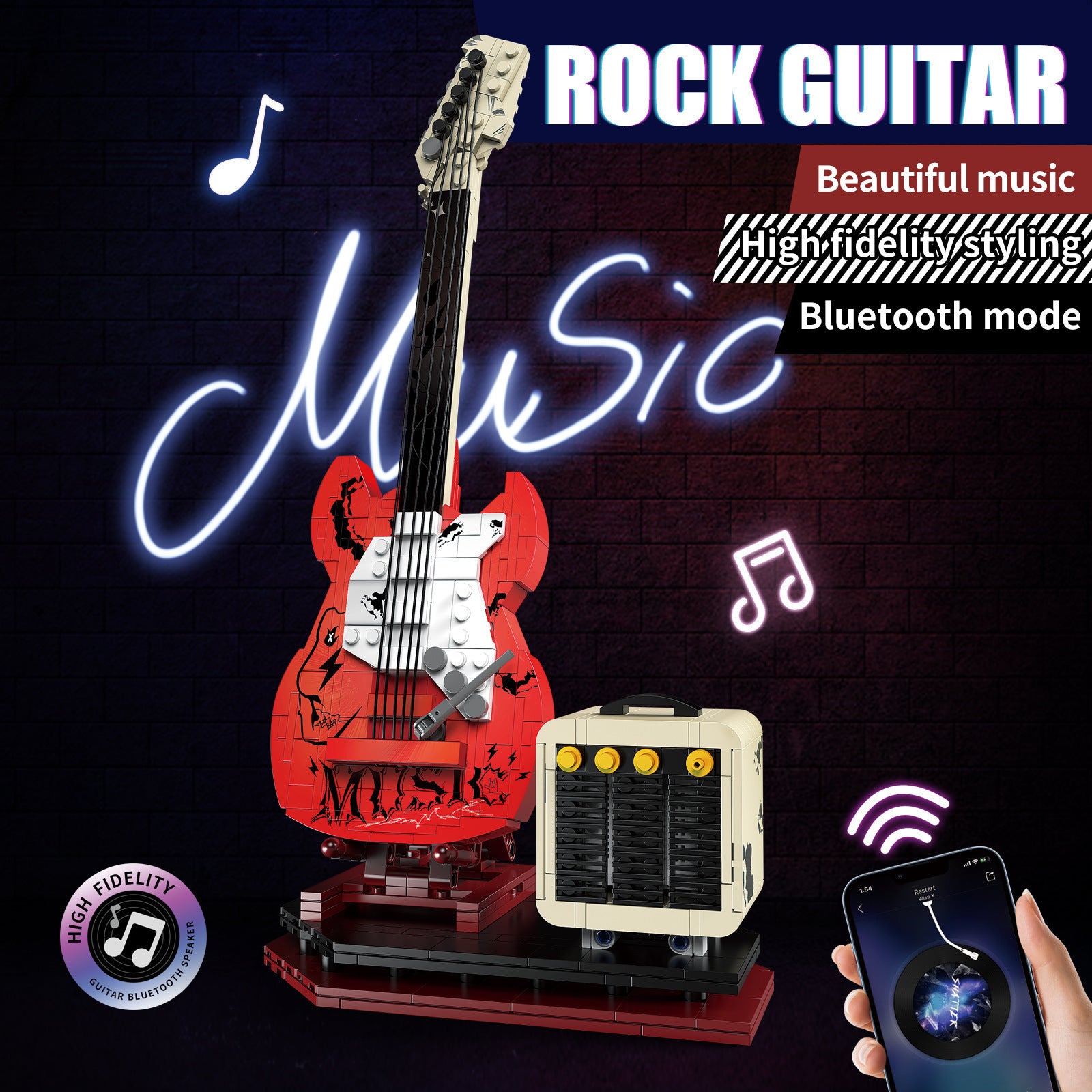 Connectable Bluetooth Guitar Building Blocks with Audio